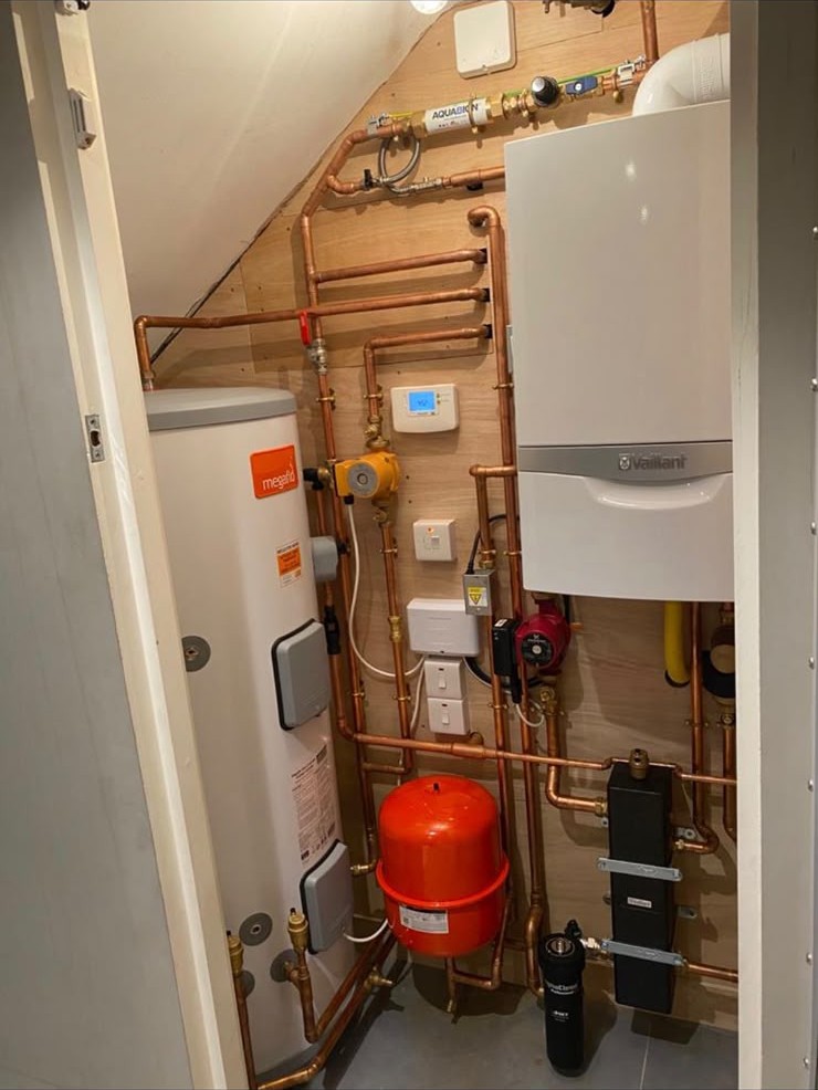 Completed unvented central heating system installation in London