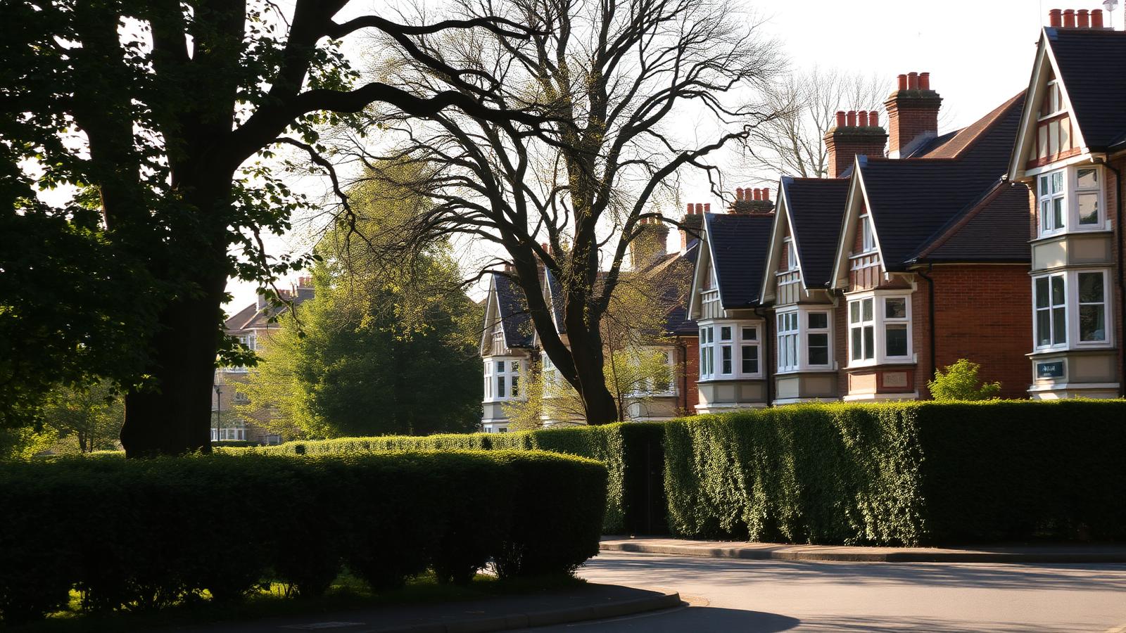 Interwar mock-Tudor semi-detached homes on a leafy Middlesex suburban street