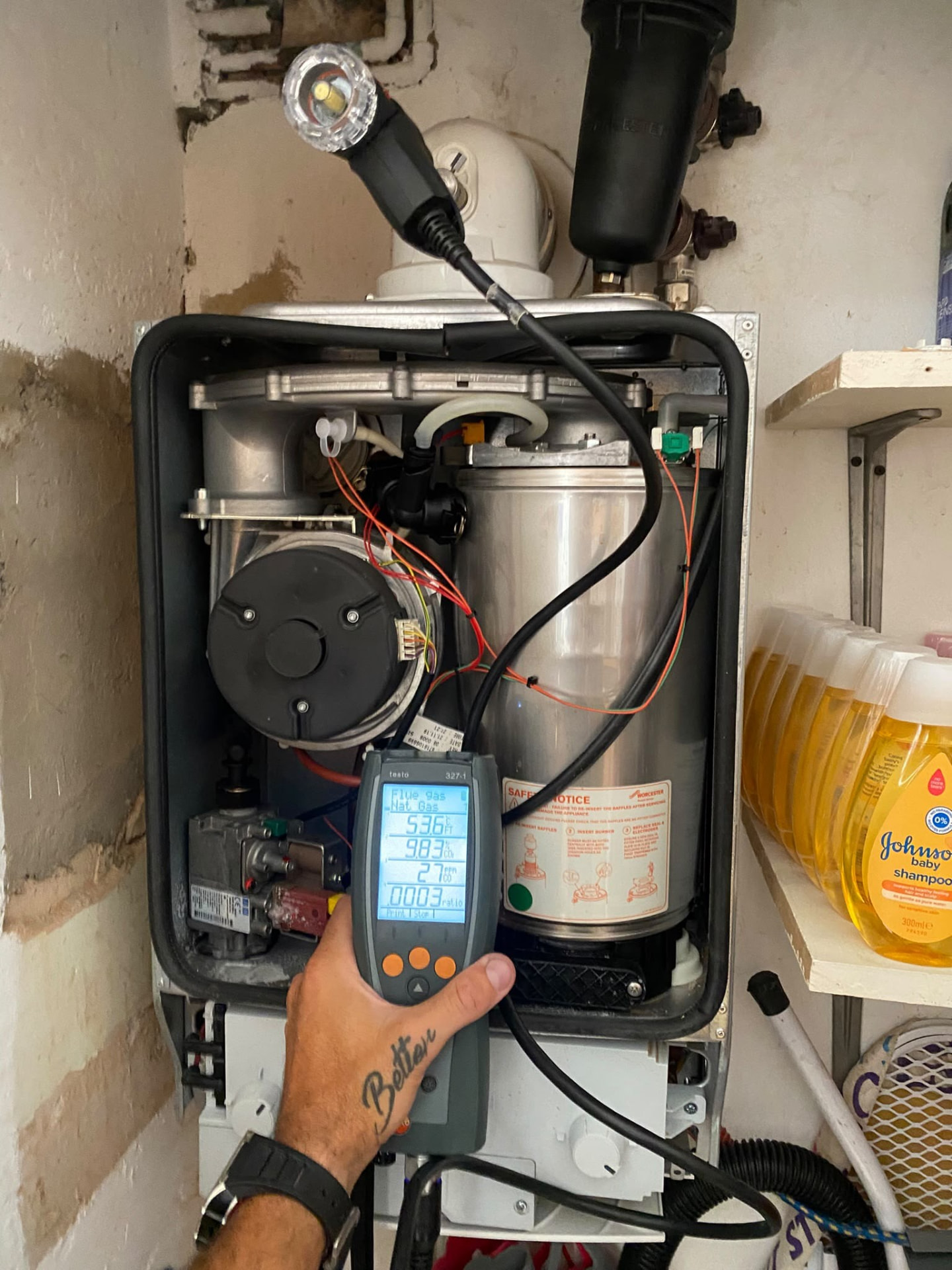 Worcester Bosch combustion test during an annual boiler service in London