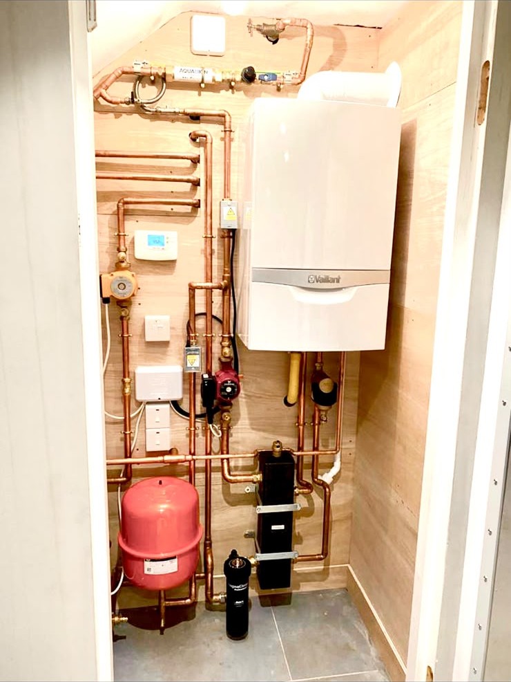 Vaillant boiler and MegaFlo cylinder central heating installation in London