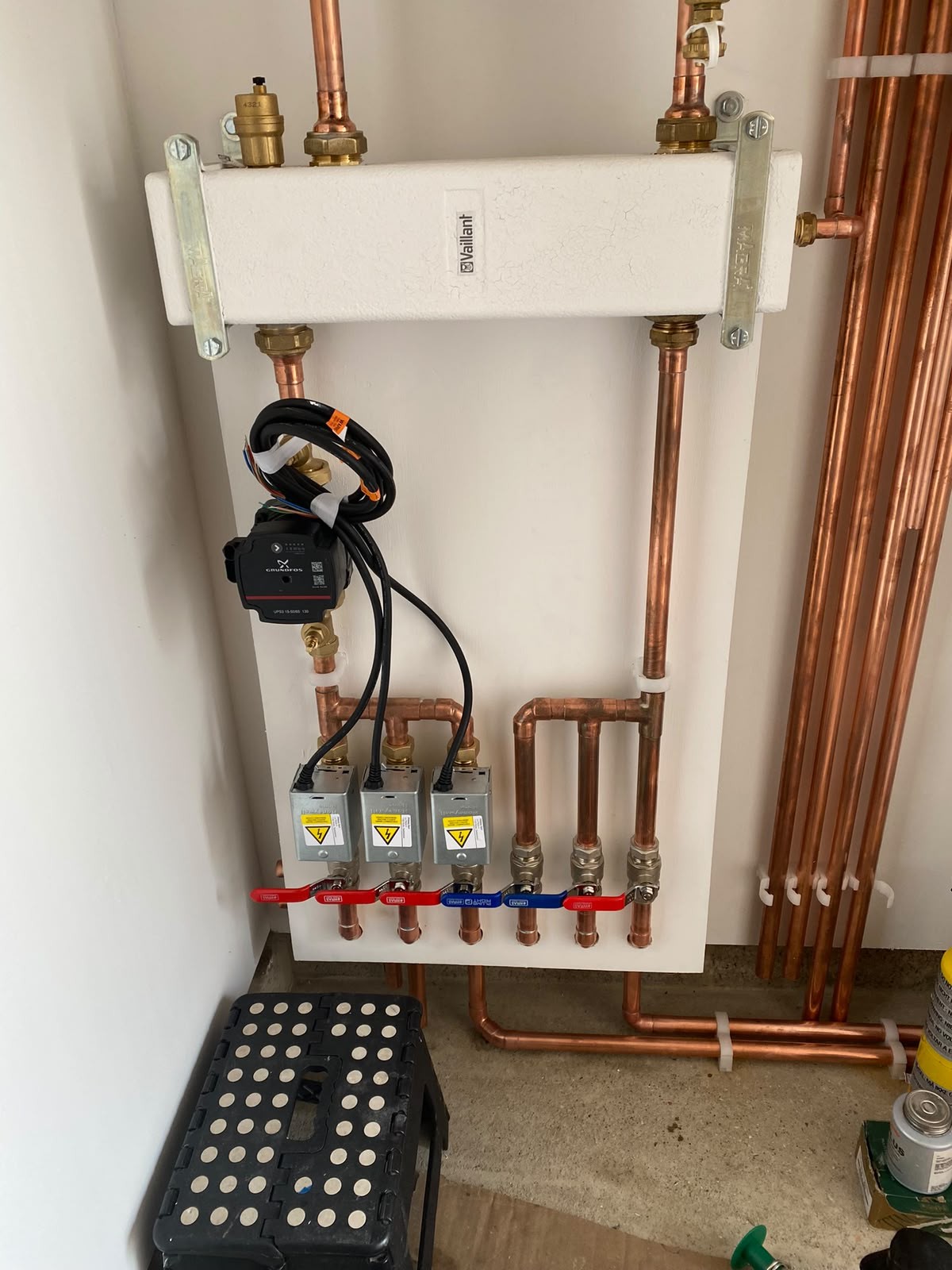 Vaillant central heating manifold with Grundfos pump and zone valves in London