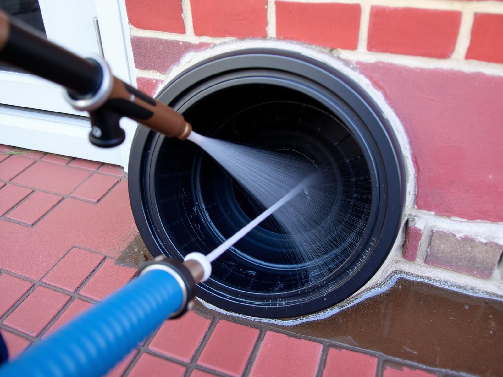High-pressure jetting hose clearing a residential external drain in London