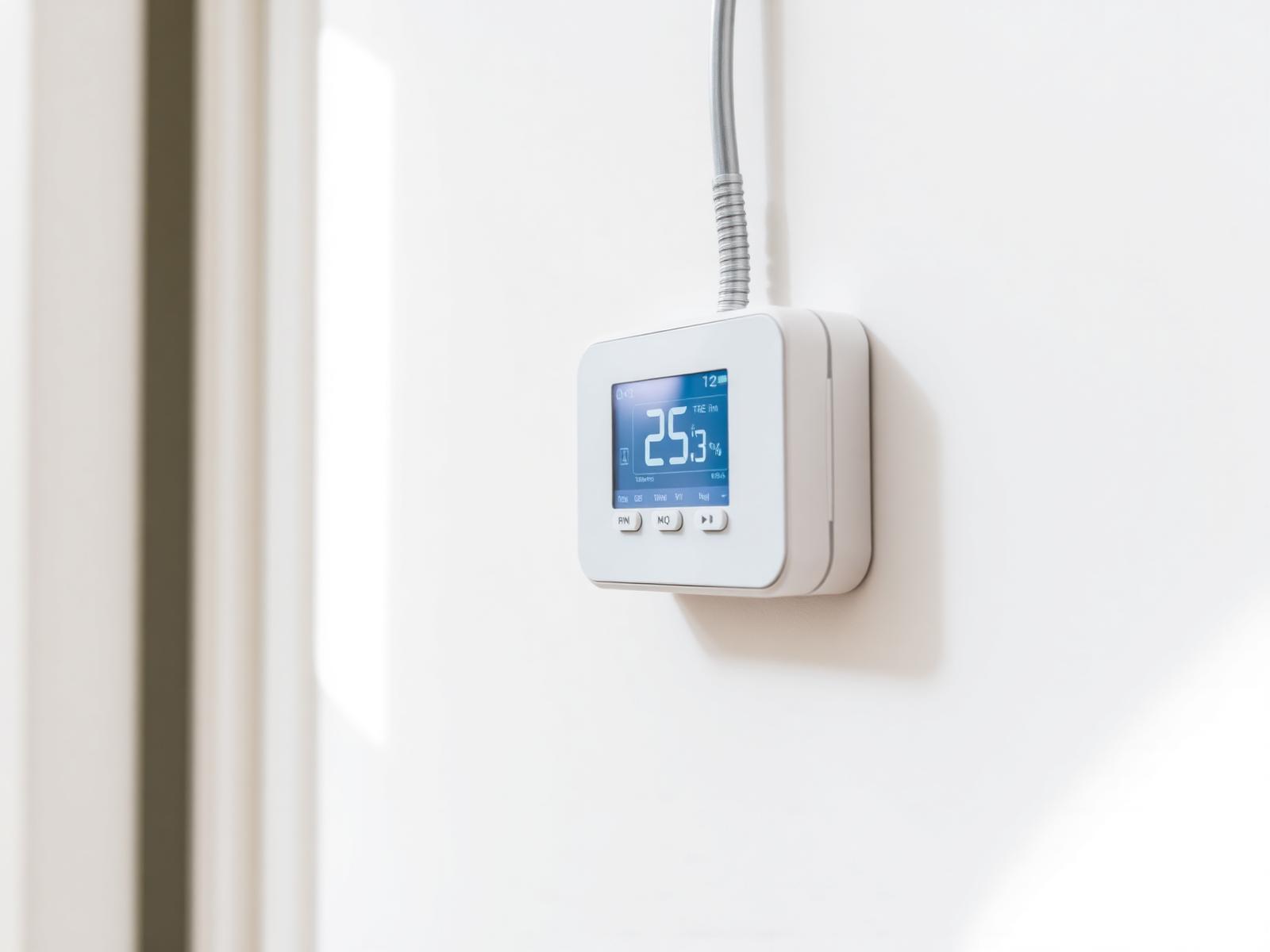 Modern smart heating thermostat installed on a wall in a London home